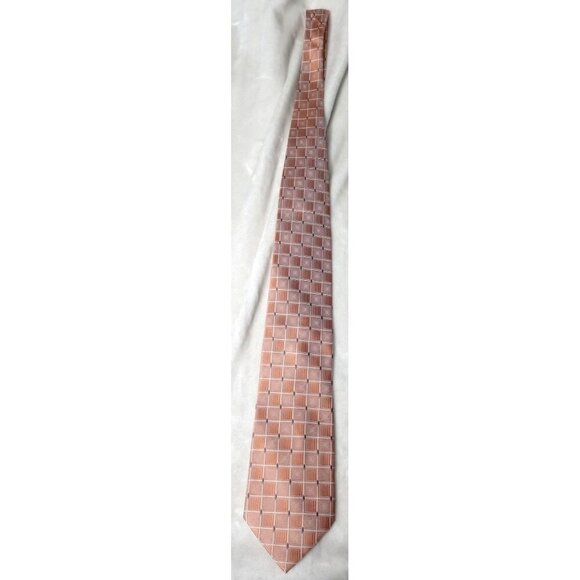 Bruno Piattelli Mens Orange/White Grid Pattern Silk Tie - Picture 3 of 7